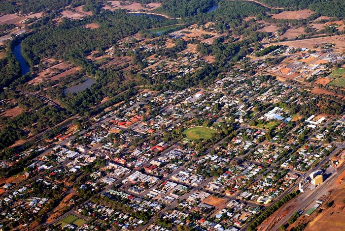 Aerial image of Narrandera during drought