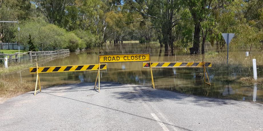 A closed road due to flooding