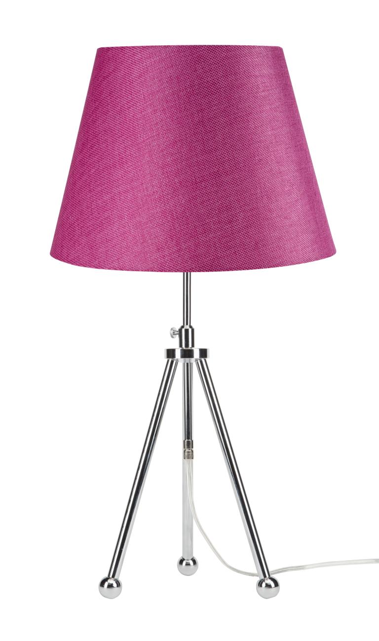 A lamp with a pink lampshade