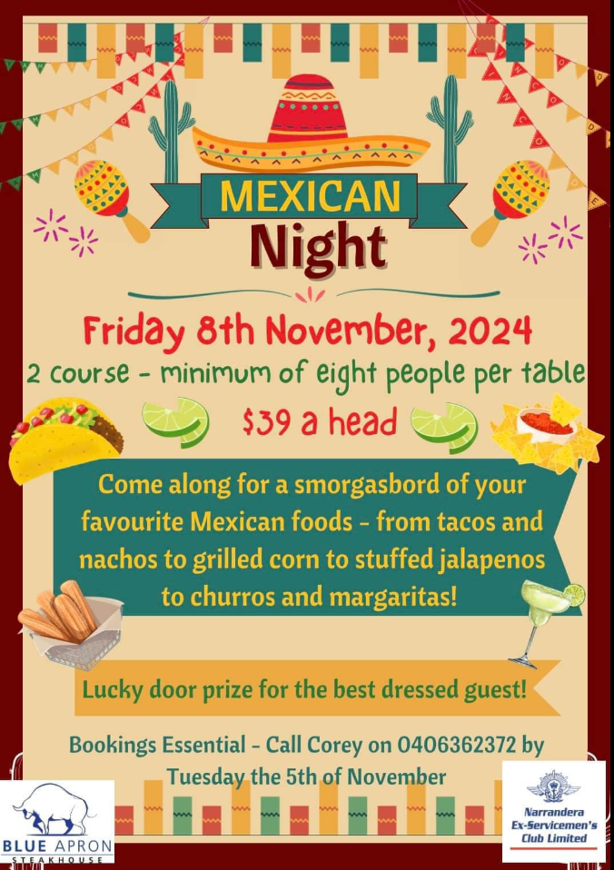 Narrandera Exies Blue Apron Mexican Night