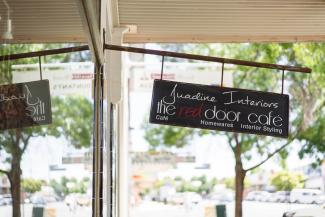 Entrance sign to Red Door Cafe